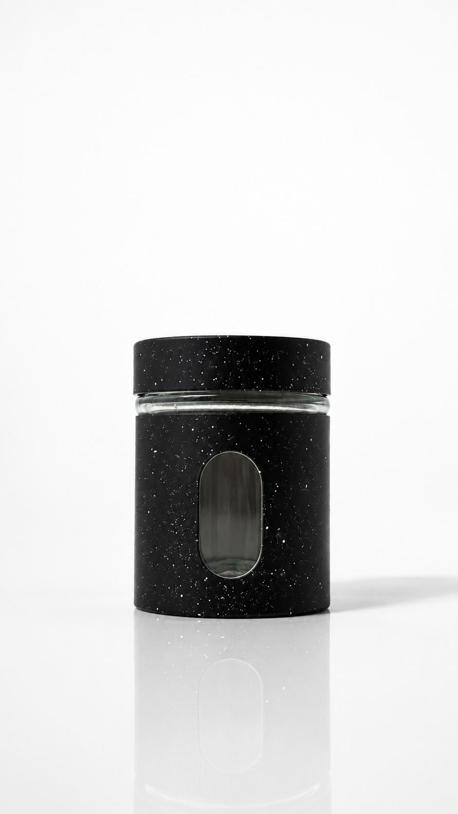 Glass Storage Jar with Black Speckled Sleeve & Lid